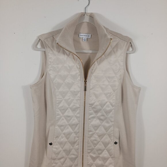 Susan Graver, Medium, Creamy Beige, Quilted and Knit, Zip Front Turtleneck Vest - Picture 6 of 14